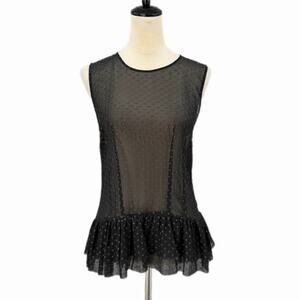 Theory NWT Karady Black Sheer Silk Swiss Dot Texture Sleeveless Peplum Blouse